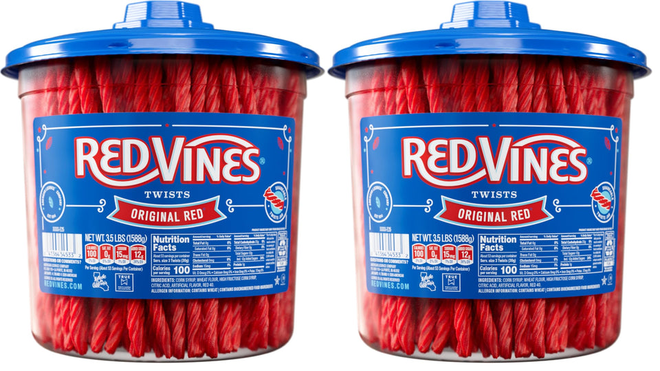 Red Vines Original Red twists in a resealable jar for easy sharing and on-the-go enjoyment.