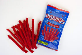 Red Vines soft chewy candy close-up shows texture and flavor.