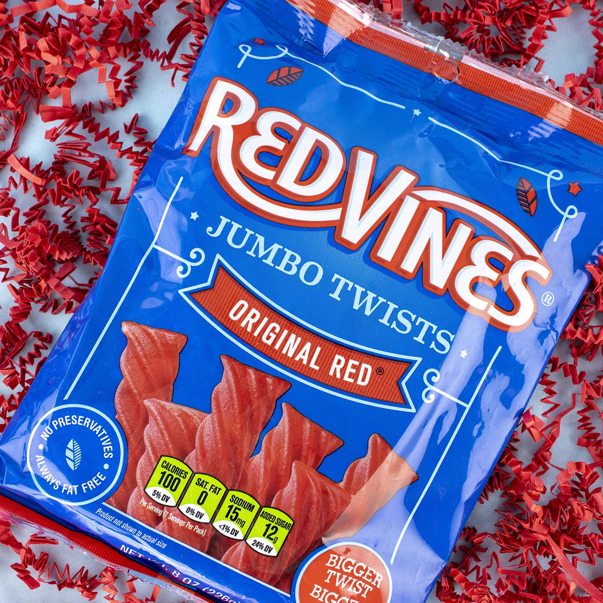 Red Vines soft and chewy licorice in an 8oz bag for simple indulgence.
