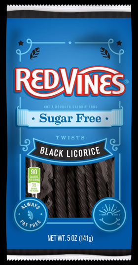 Close-up of Red Vines sugar-free black licorice twists with soft texture