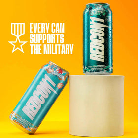 Redcon1 Energy Drink Icy Blue Lemonade on gym bench hints pre-workout boost.