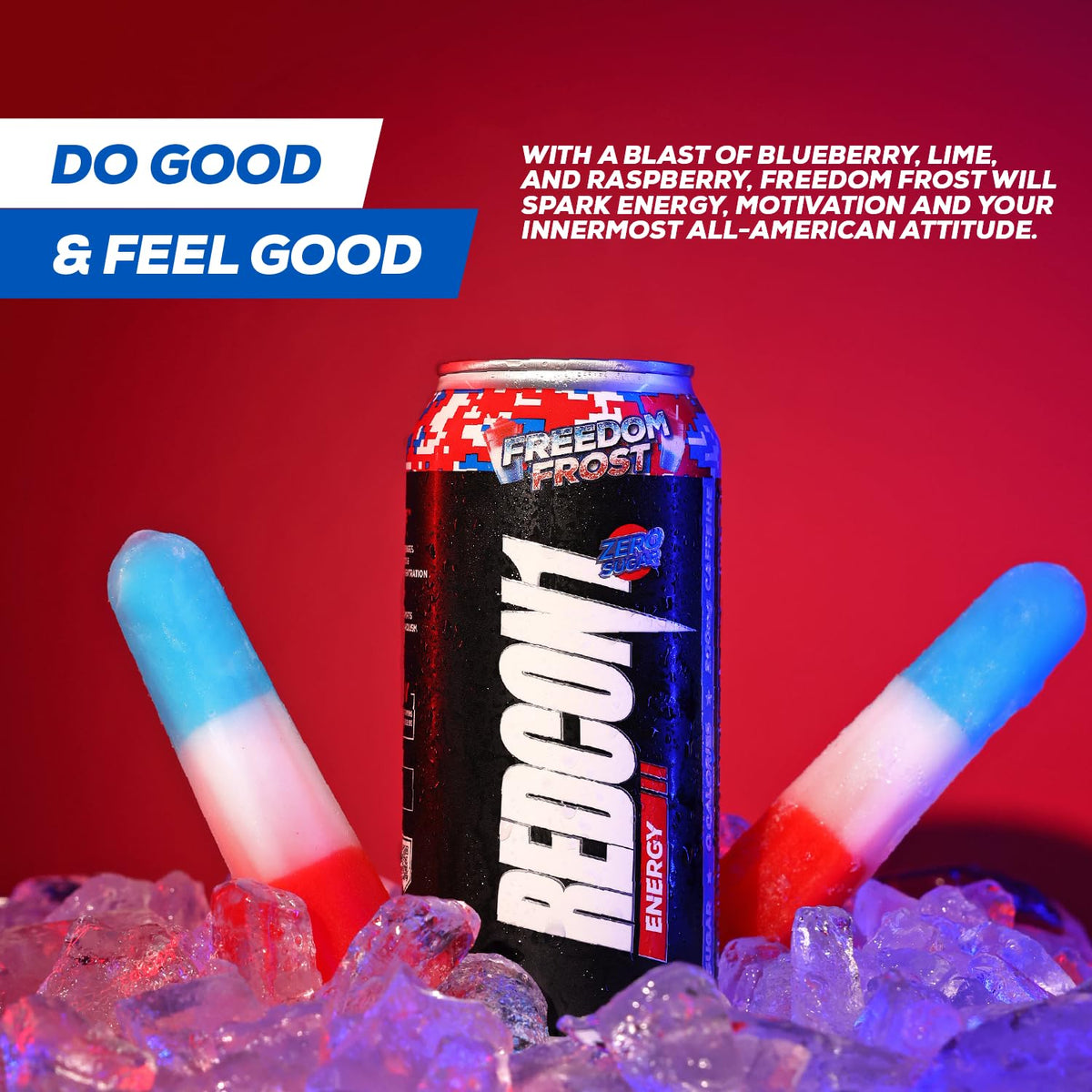 REDCON1 Energy Freedom Frost bottle being poured for quick serving and alertness