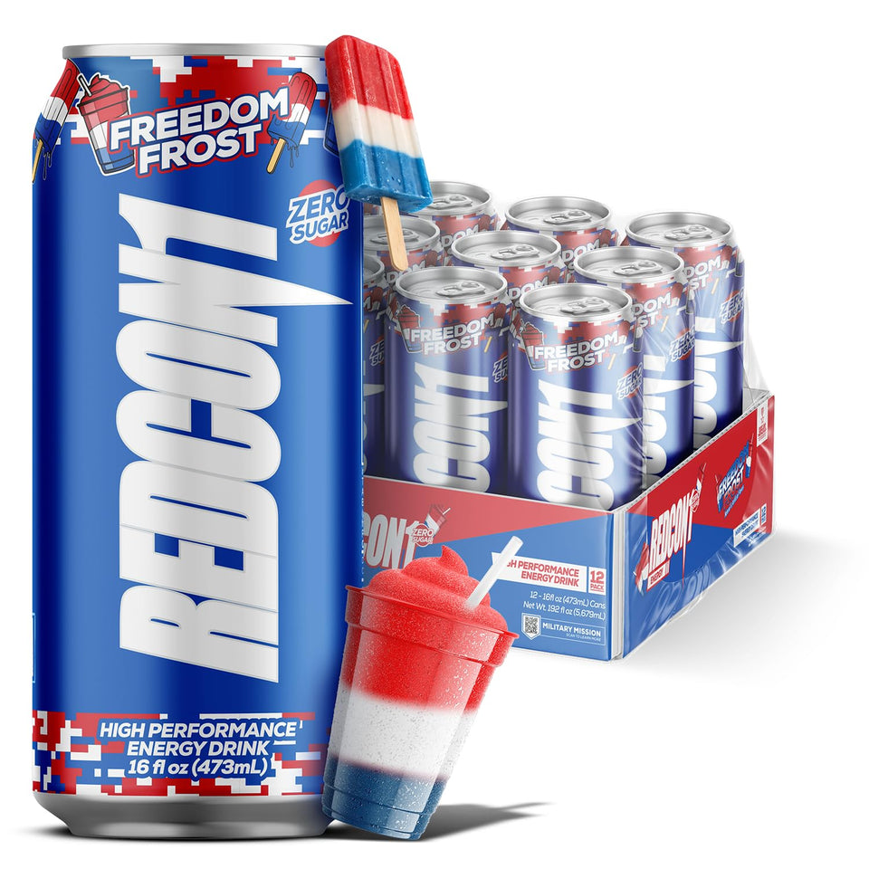 REDCON1 Energy Freedom Frost can front view highlighting zero sugar energy