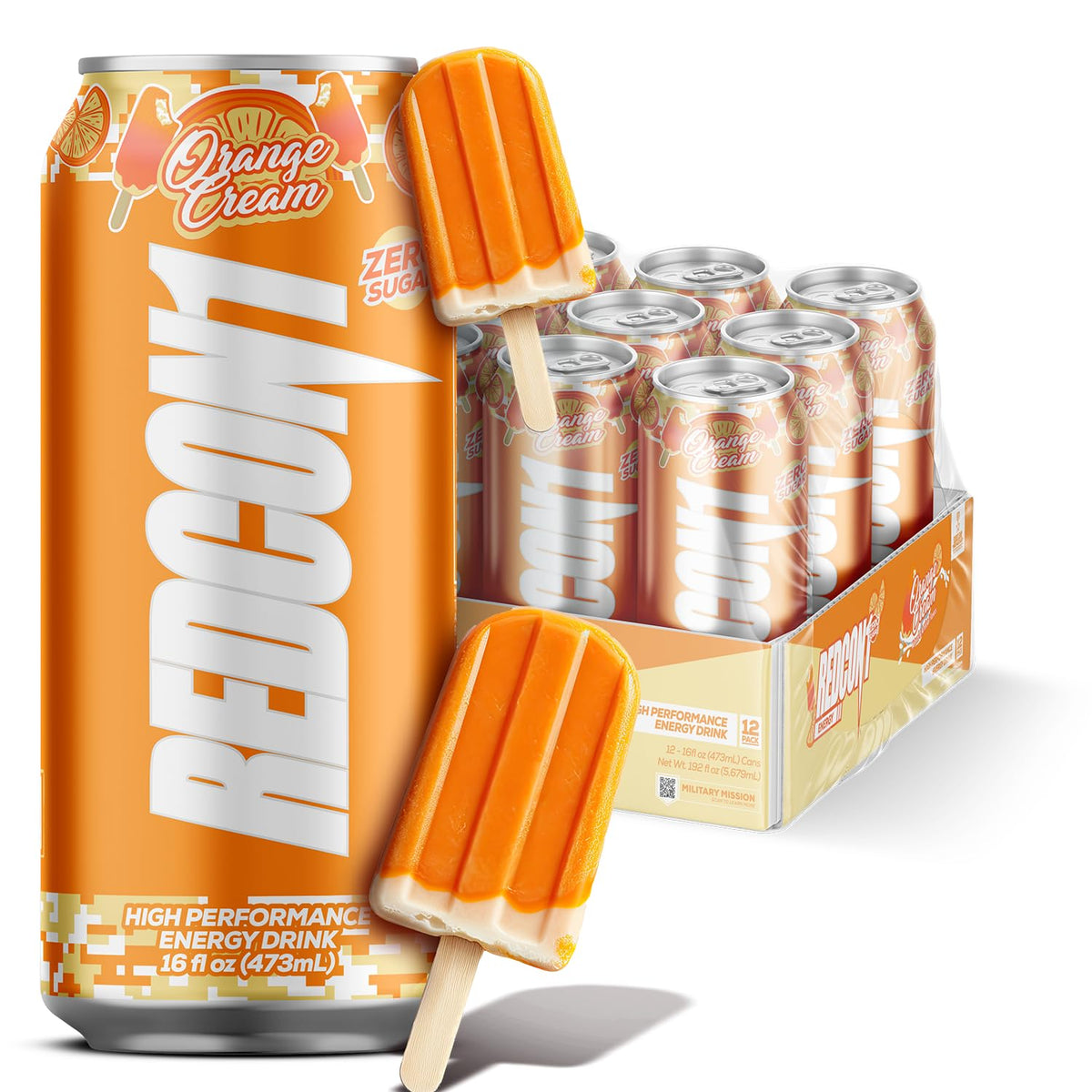 REDCON1 Energy Orange Cream can, crisp energy with zero sugar.