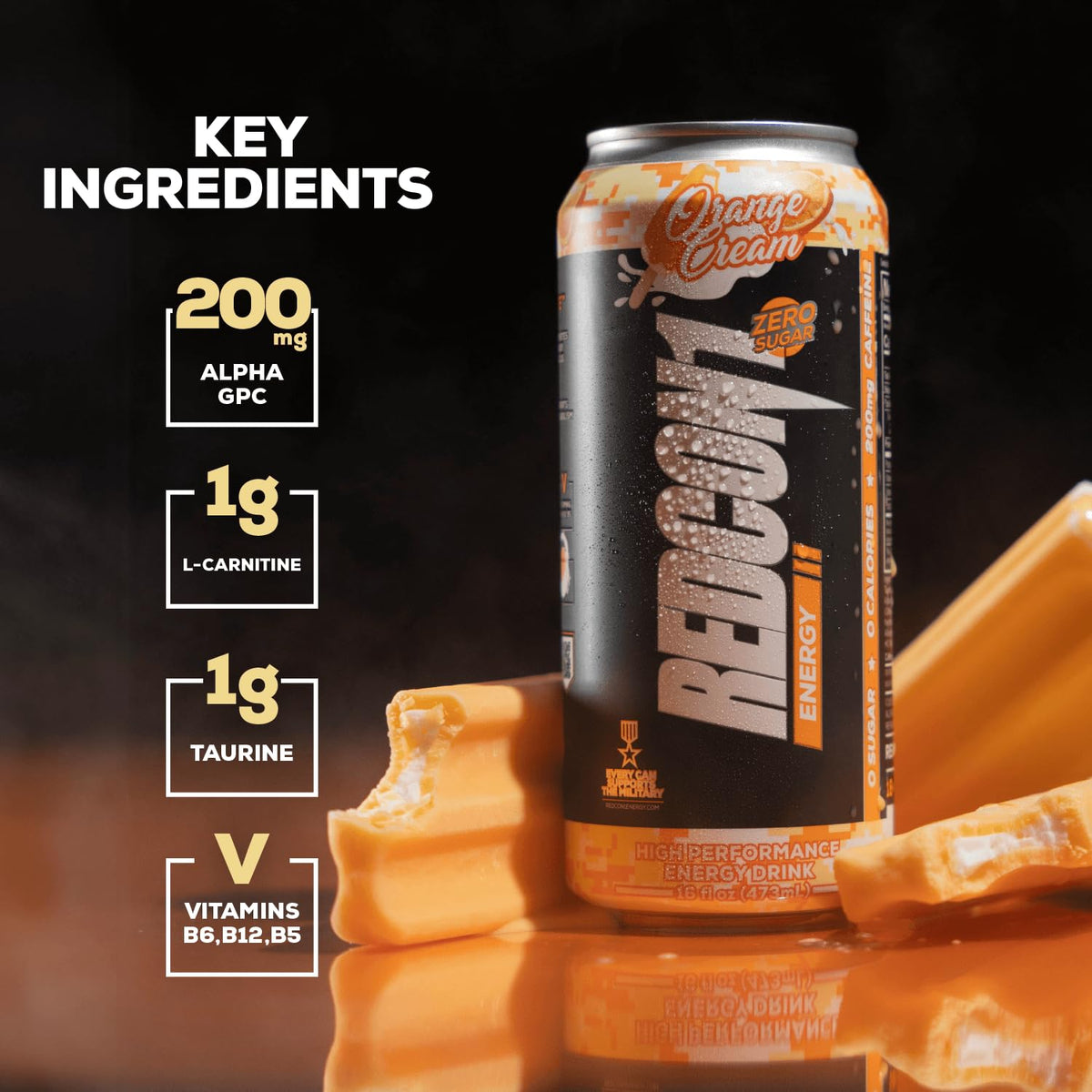 REDCON1 Energy Orange Cream gym bottle in use signals workout-ready focus.