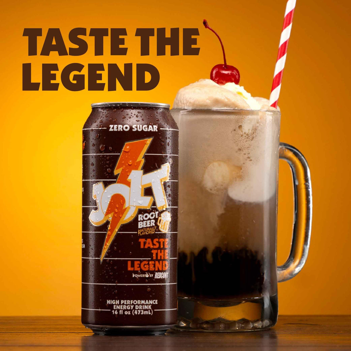 REDCON1 JOLT Root Beer pour shot showing rich color and aroma.