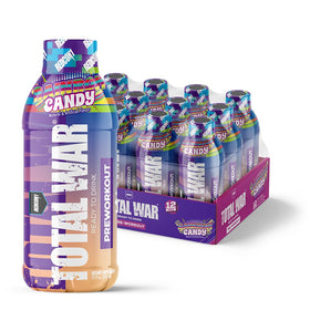 Redcon1 Total War Rainbow Candy bottle highlights endurance-focused pre-workout formula.