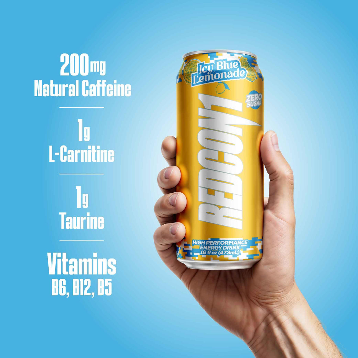 REDCON1 Energy Vice City b6-b12 icons illustrate vitamin support for daily energy.