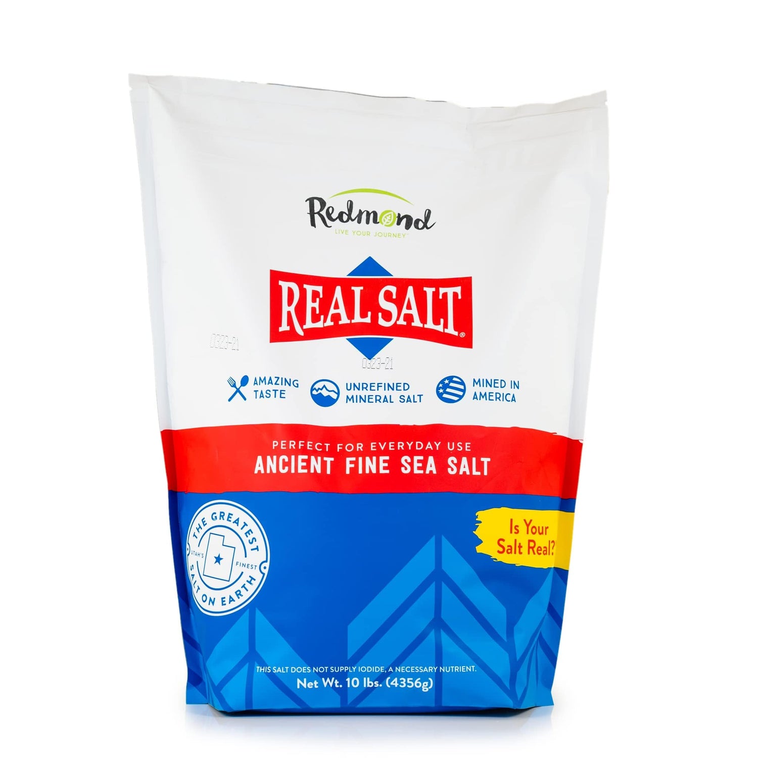 Redmond Real Salt 10 lb bag for home cooking with a subtly sweet finish.