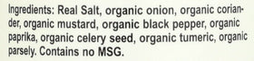 Redmond Real Salt Seasoning packaging label emphasizes organic herbs and clean ingredients