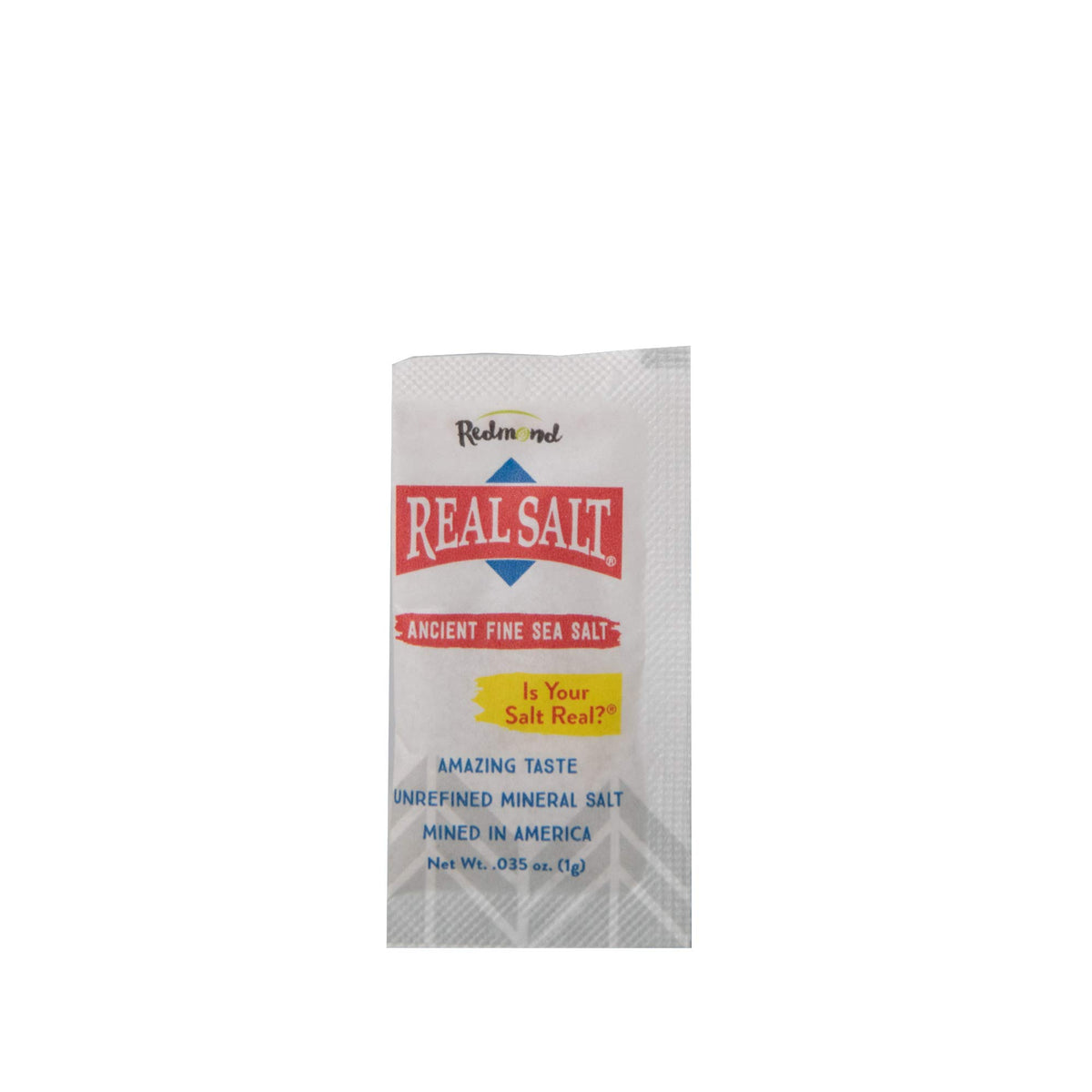 Redmond Real Salt single-serve packet packaging for easy on-the-go seasoning.
