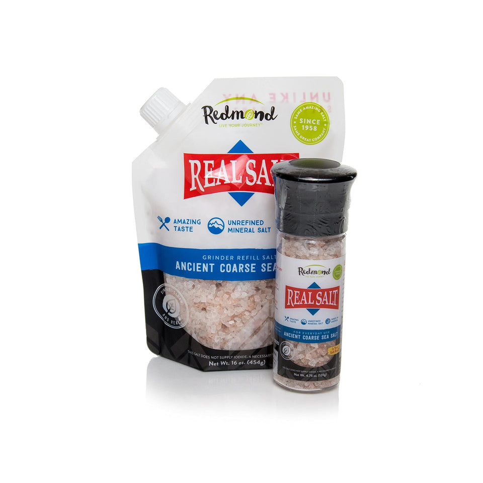 Redmond Real Sea Salt bottle front enhances everyday cooking with natural sweetness.
