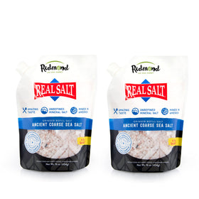 Redmond Real Sea Salt coarse crystals in a 2-pack bag for seasoning