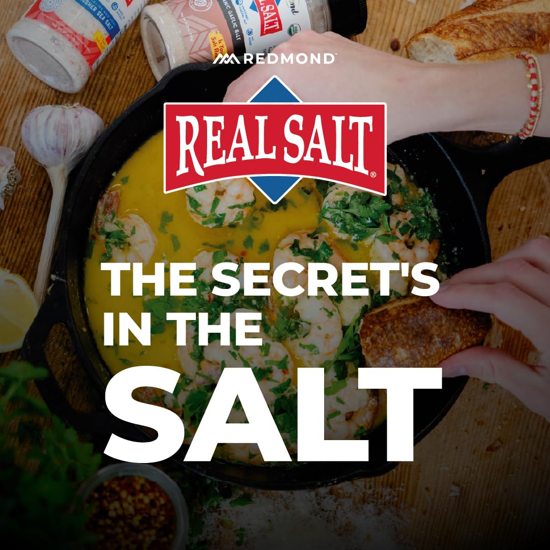 Redmond Real Sea Salt in kitchen setup demonstrates versatile seasoning options.