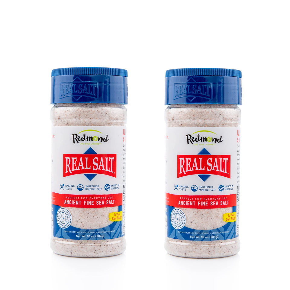 Redmond Real Sea Salt shaker pours with fine grains for everyday cooking.