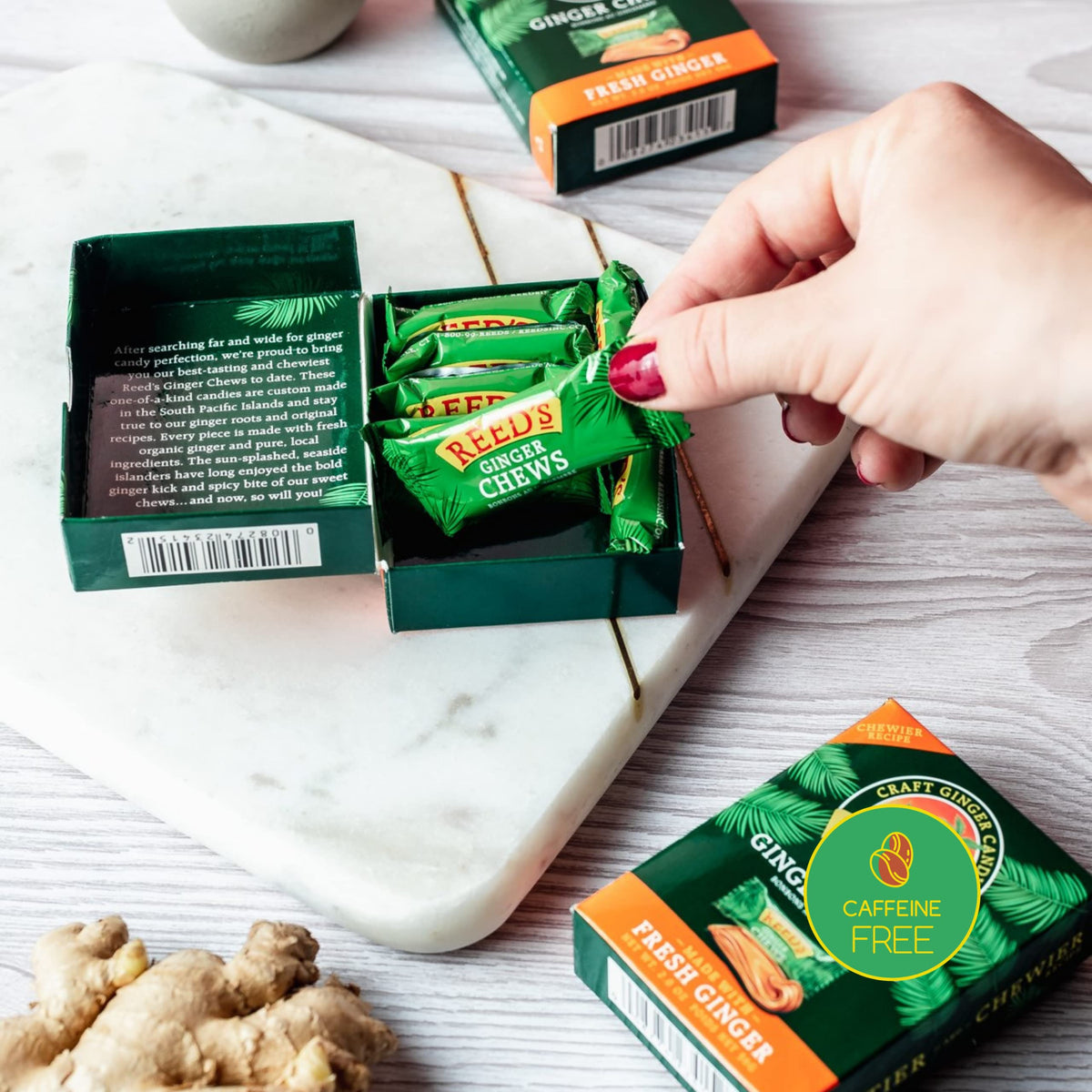 Reed's Ginger Chews handcrafted on South Pacific Islands for authentic taste.