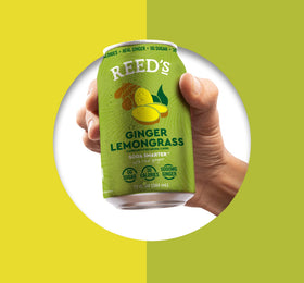 Label highlights 500mg adaptogen mushroom blend inside Reed's.