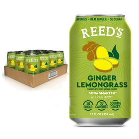 Reed's Ginger Lemongrass soda can front view highlighting bold flavor.