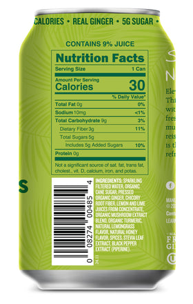 Reed's Ginger Lemongrass bottle side shot showcases organic ingredients.