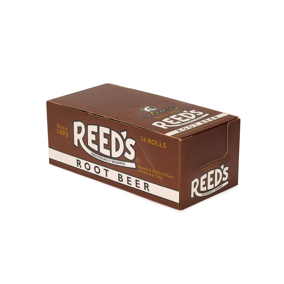 Reed's Root Beer Candy Rolls roll inside view, convenient individually wrapped pieces for sharing.
