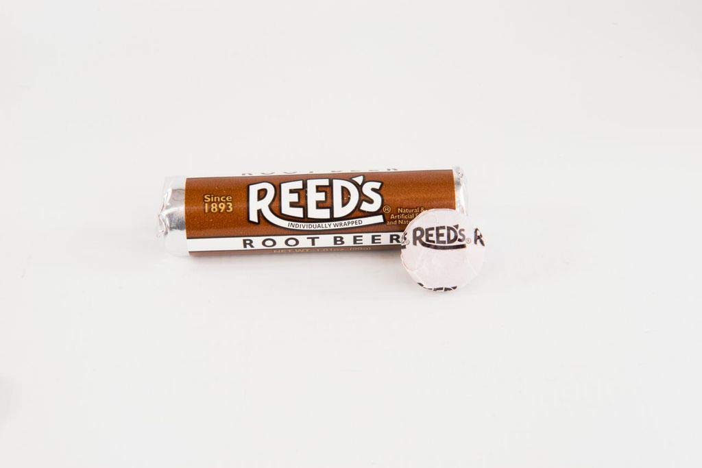 Reed's Root Beer Candy Rolls wrapper detail shows authentic branding and quality.