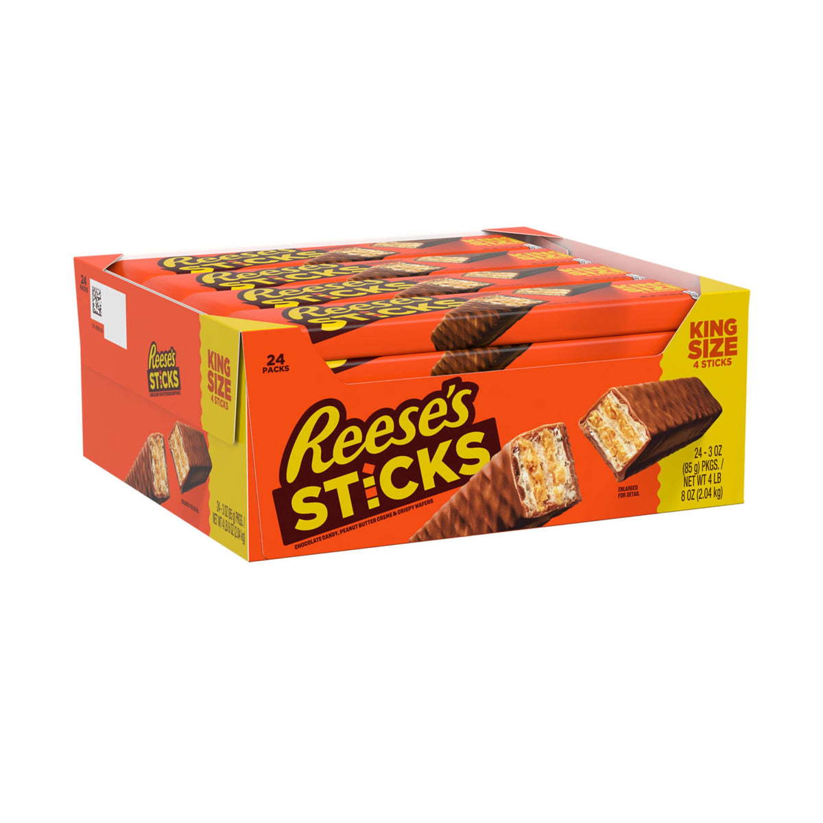 REESE'S STICKS wafers and milk chocolate close-up highlighting crunchy texture.