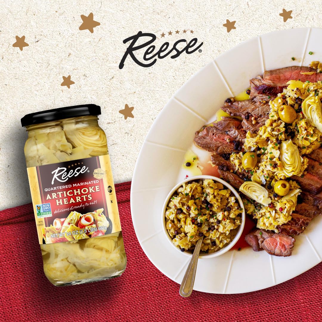 Reese artichoke hearts as pizza topping for savory depth