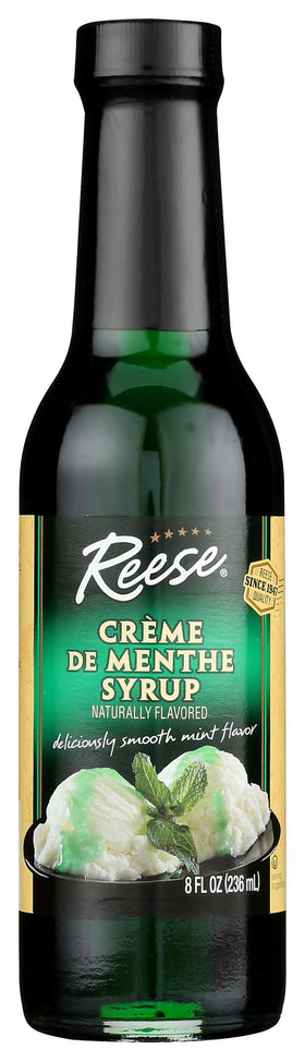 Reese creme de menthe syrup bottle pouring to flavor drinks.