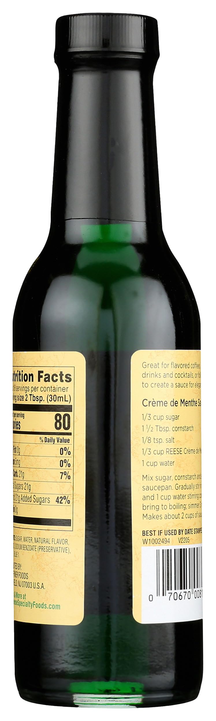 Dessert drizzle of Reese creme de menthe syrup over ice cream for a minty finish.