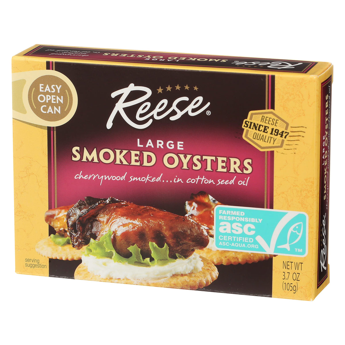 Reese large smoked oysters can opened, ready to add to stir-fries or salads