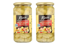 Reese marinated artichoke jar closeup showing premium ingredients and tangy marinade