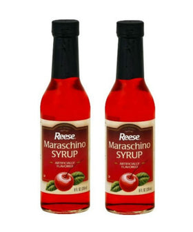 Reese Syrup Maraschino bottle pouring to flavor desserts