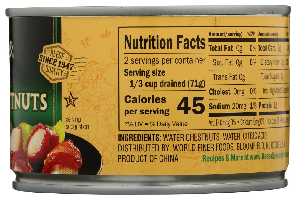 Reese water chestnuts—low-calorie, fiber-rich crunch for light meals.