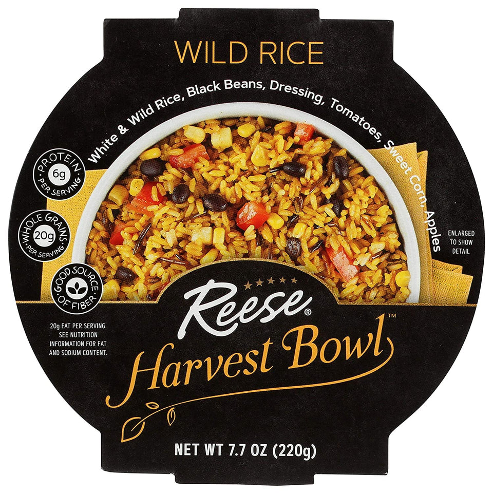 Reese Wild Rice Harvest Bowl packaging shown, quick and convenient meal option.