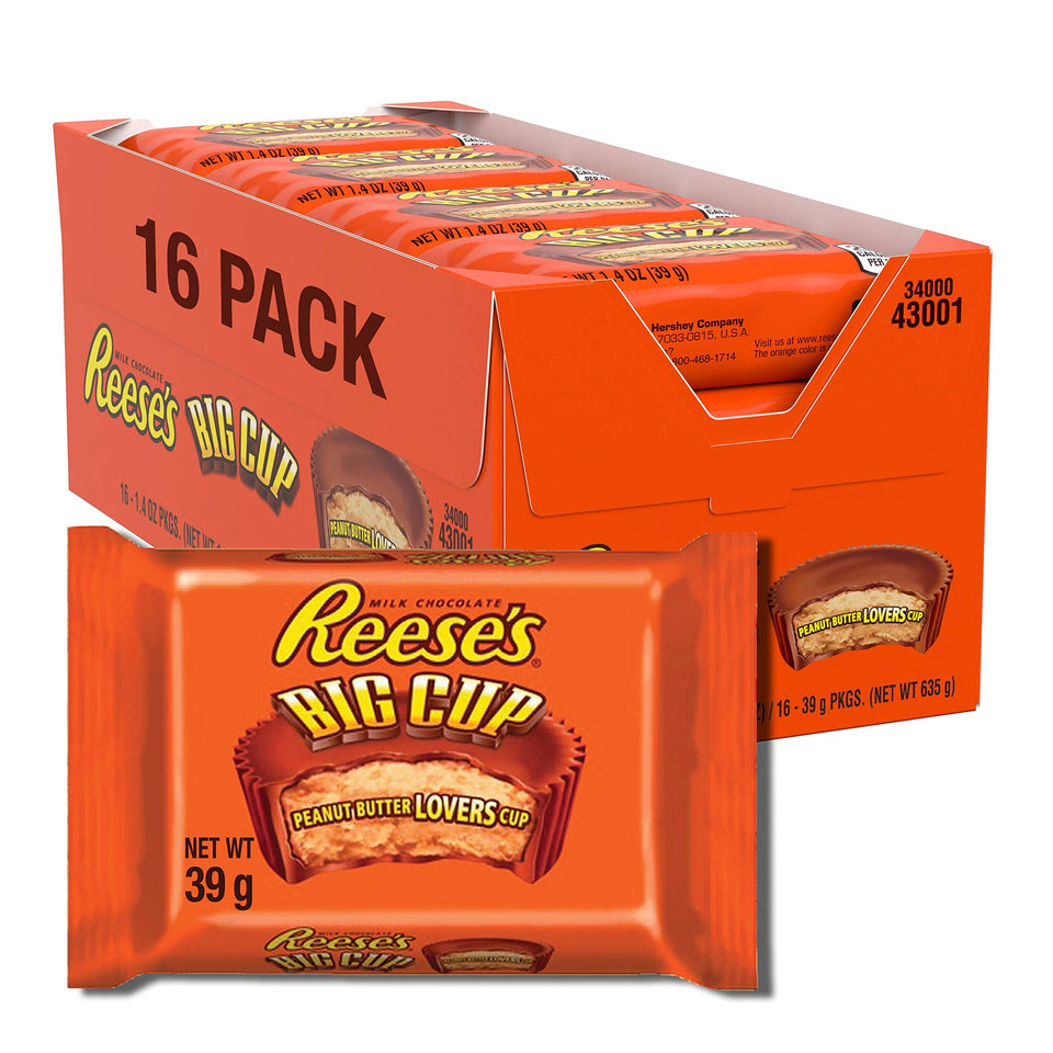 Reese's Big Cup 16-pack overview, a pantry-friendly snack option.