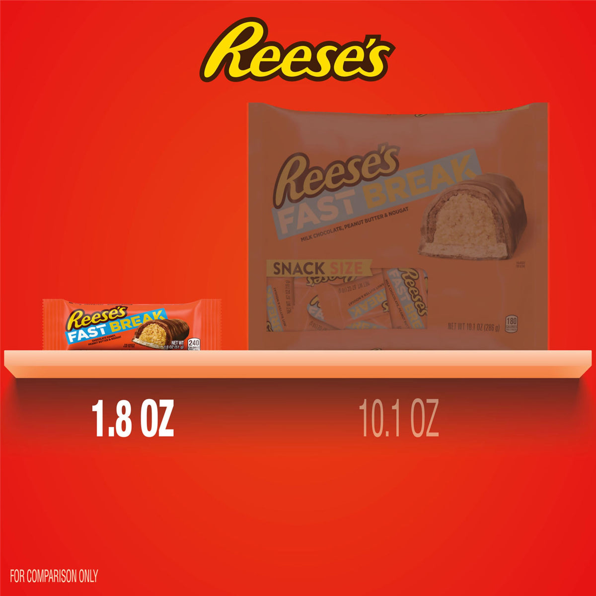 Single REESE'S FAST BREAK bar half-broken, perfect for a quick snack.