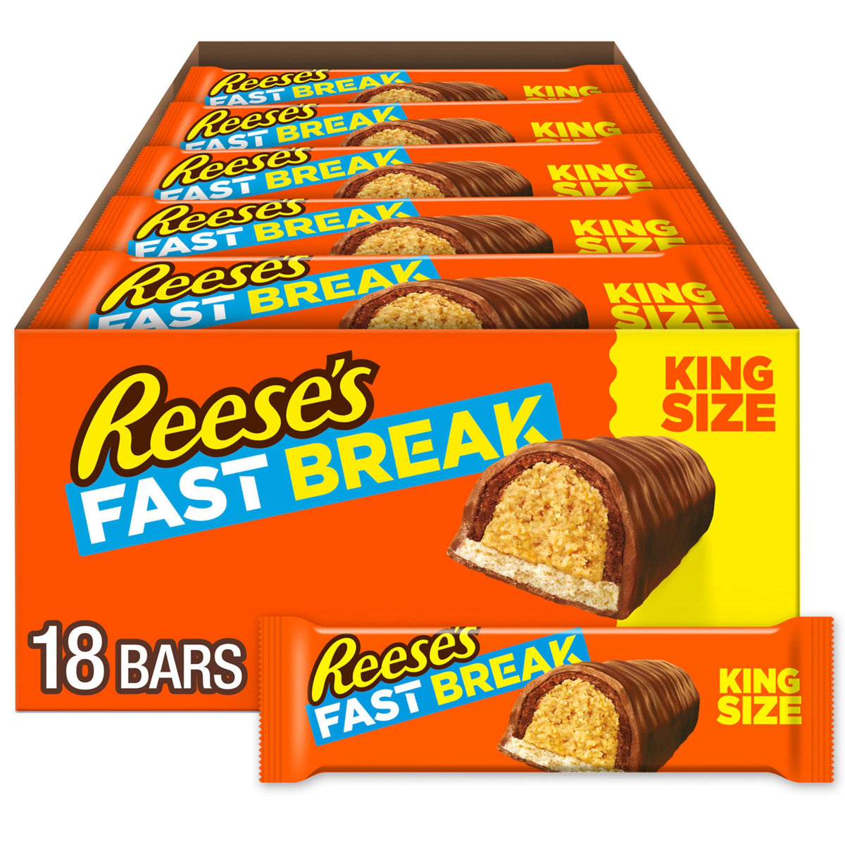 Reese's Fast Break bulk box of 18 bars, ideal for office snacks and events.