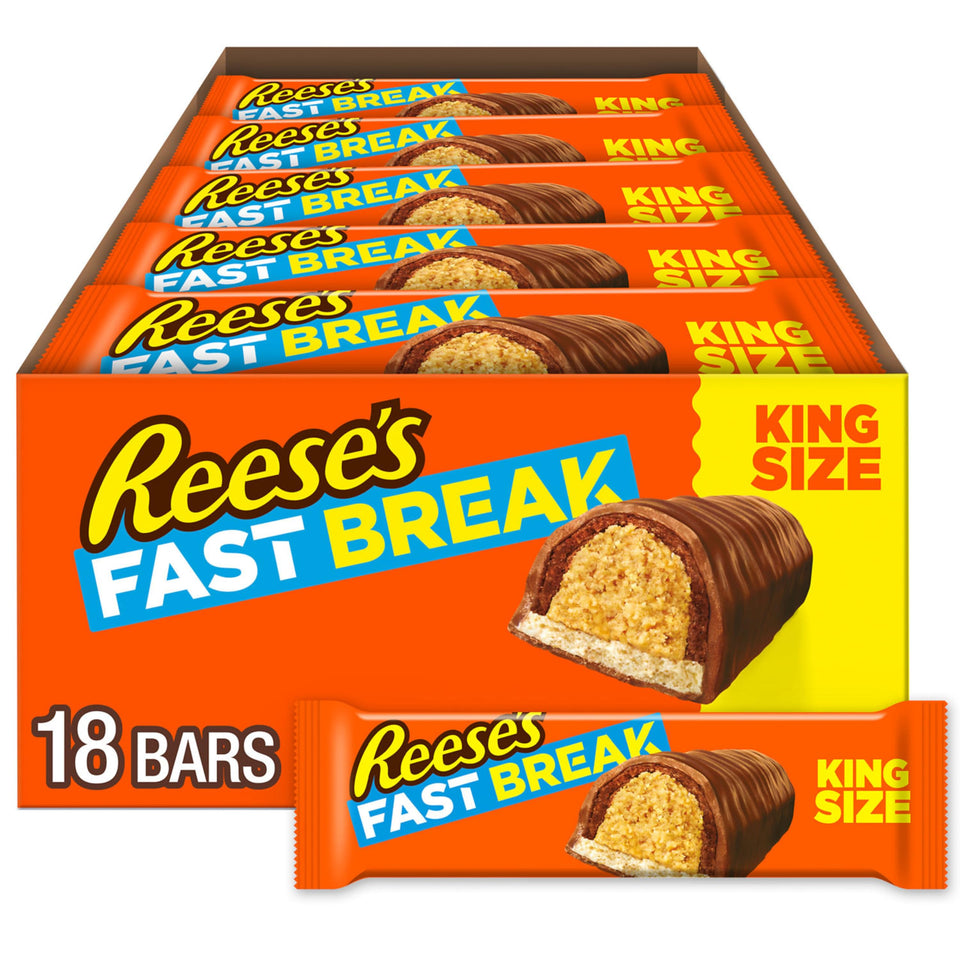 Reese's Fast Break bulk box of 18 bars, ideal for office snacks and events.