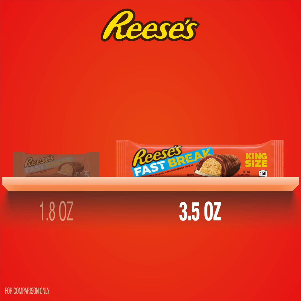 Reese's Fast Break detail shot highlighting chewy chocolate, peanut butter, nougat.