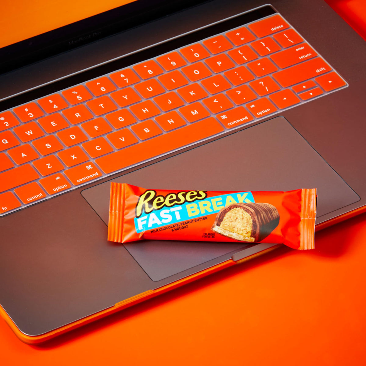 Bag of REESE'S FAST BREAK bars in an office snack drawer.