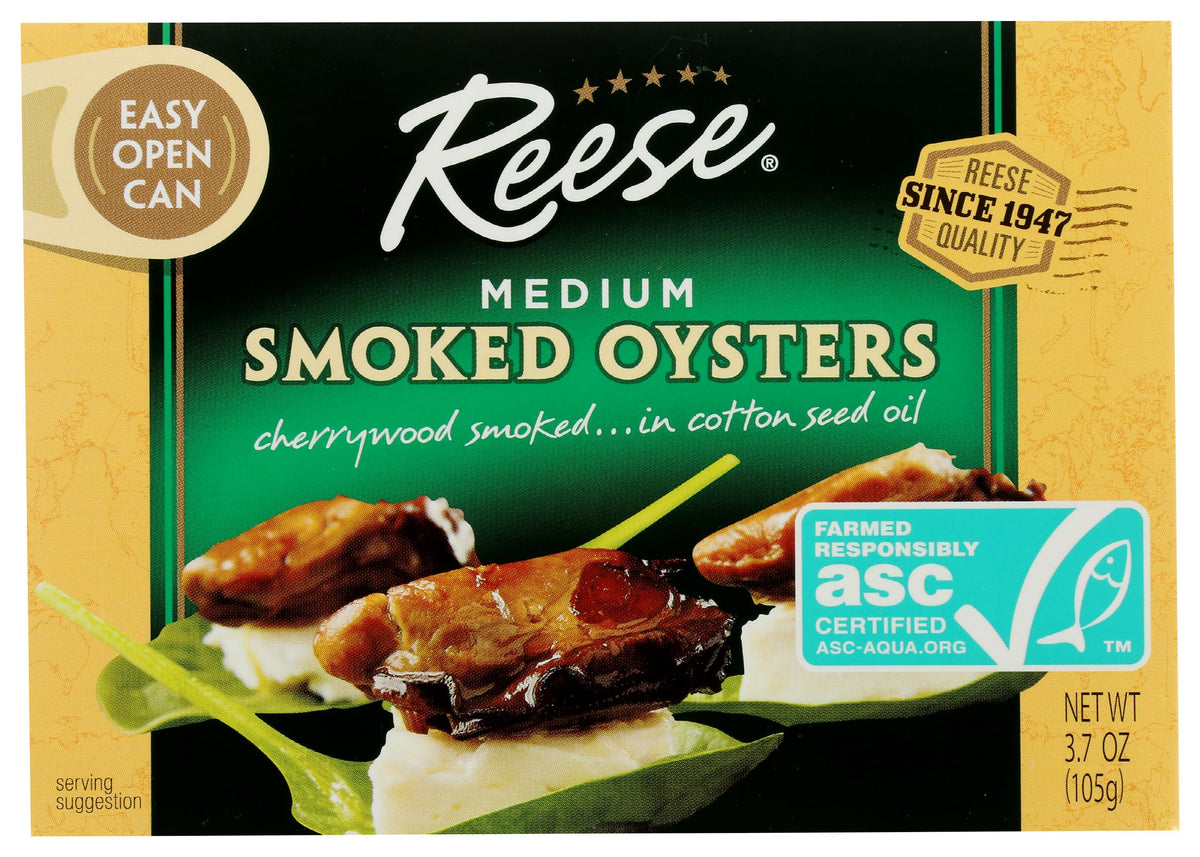 Reese smoked oysters open can with oysters visible for quick appetizers