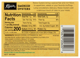 Reese smoked oysters served on crackers, savory bite for snacks