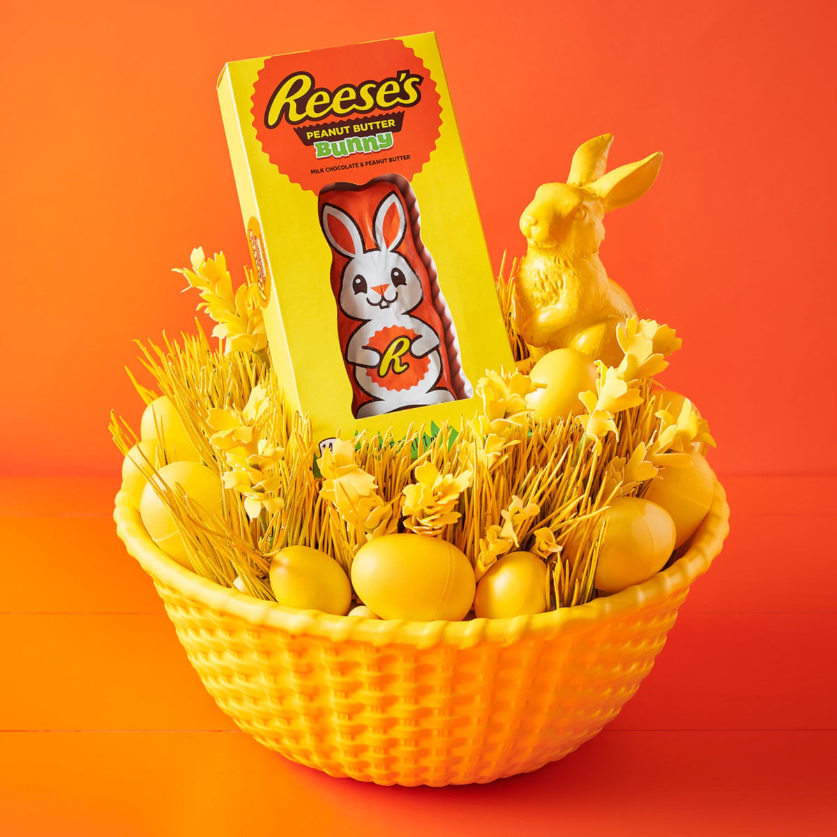 Reese's milk chocolate bunny in an Easter basket for creamy indulgence