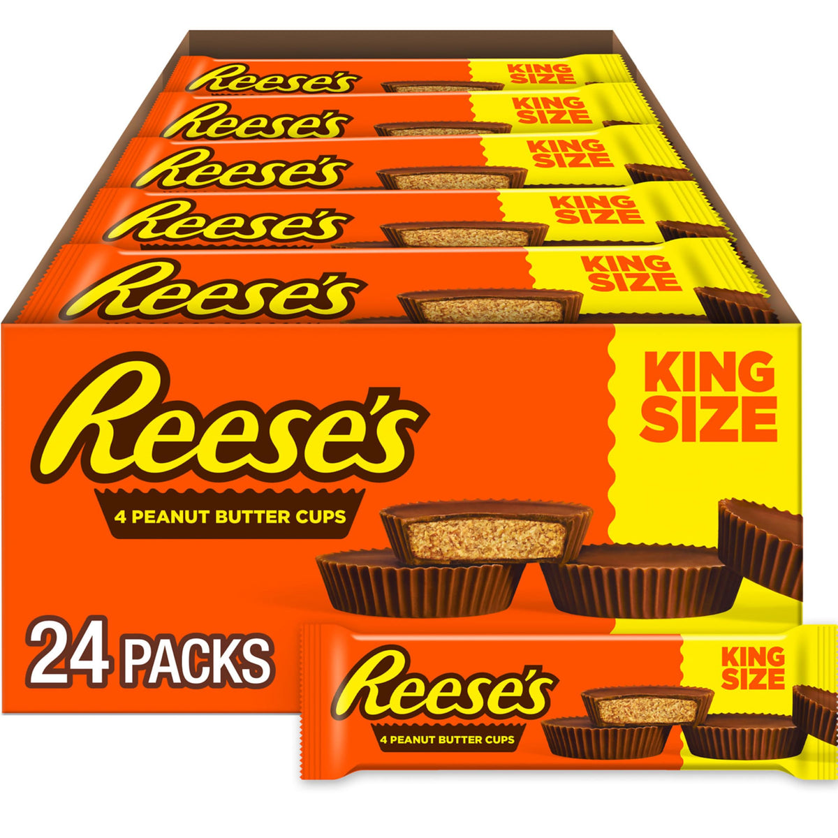 Reese's milk chocolate king size cups bulk box on display for party snacking.