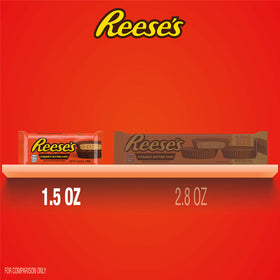 Cross-section of REESE'S cup with chocolate shell and peanut butter center