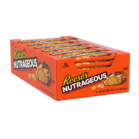 Close-up of REESE'S NUTRAGEOUS bars showing chocolate and peanut butter.