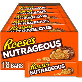 REESE'S NUTRAGEOUS bulk box with 18 bars ready for sharing at events.