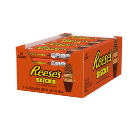 REESE'S Peanut Butter Candy Sticks wafer bars with a crunchy twist for quick snacking.