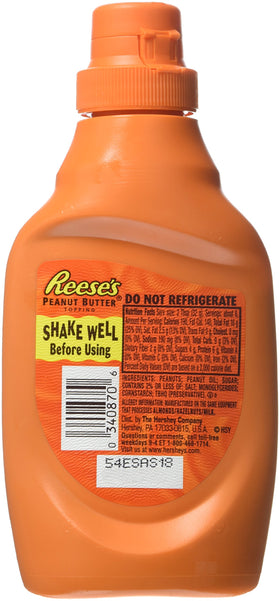 Reese's Peanut Butter Topping on ice cream enhances flavor with creamy peanut butter.