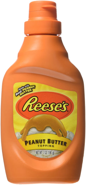 Reese's Peanut Butter Topping jar pour over dessert for rich drizzle.
